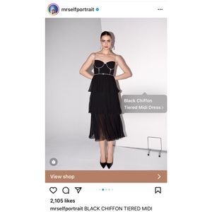 Self Portrait Black Chiffon Tiered Midi Dress
